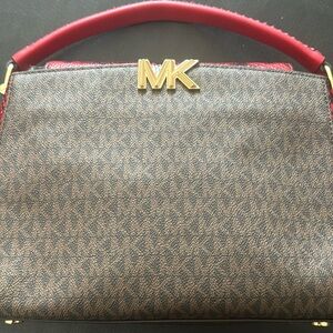 Michael Kors Crossbody/Shoulder Brown & Red Bag With Gold Hardware